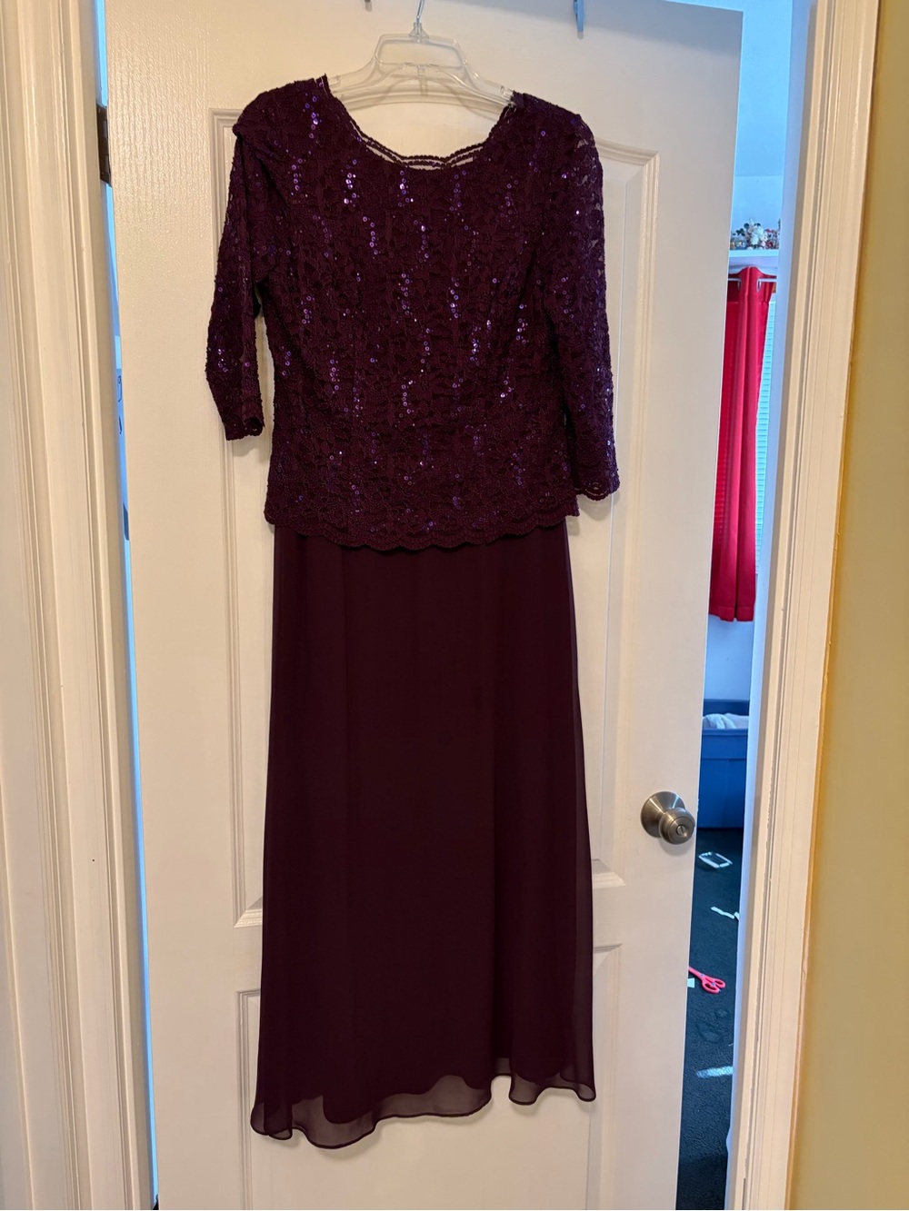 Elegant Plum Sequin Two-Piece Evening Dress